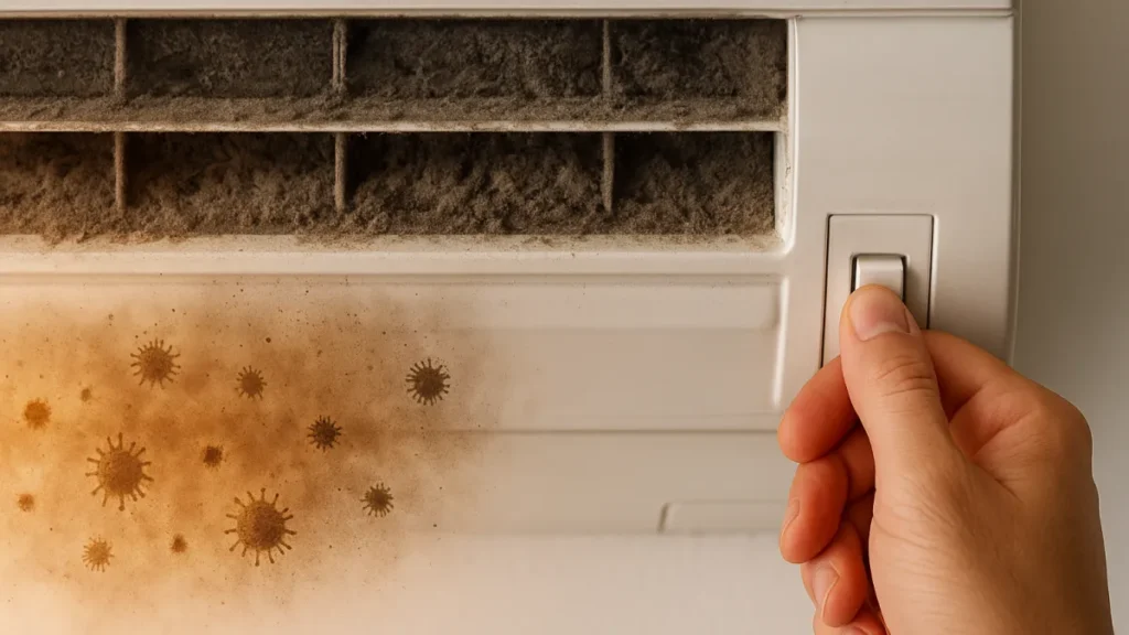 O que acontece dentro do ar condicionado quando você liga sem limpar O que acontece dentro do ar condicionado quando você liga sem limpar